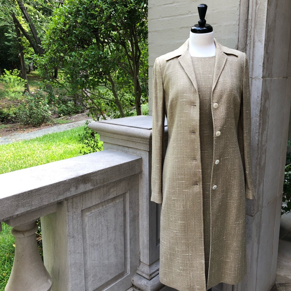 Dolce & Gabbana Beige Tweed Midi Dress and Coat Set